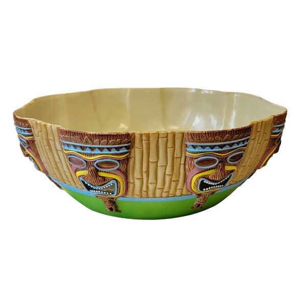 Tiki Serving Platter & Chip Bowl Set‎ Easter Unlimited 2 Pc Green Melamine Party - Picture 3 of 12
